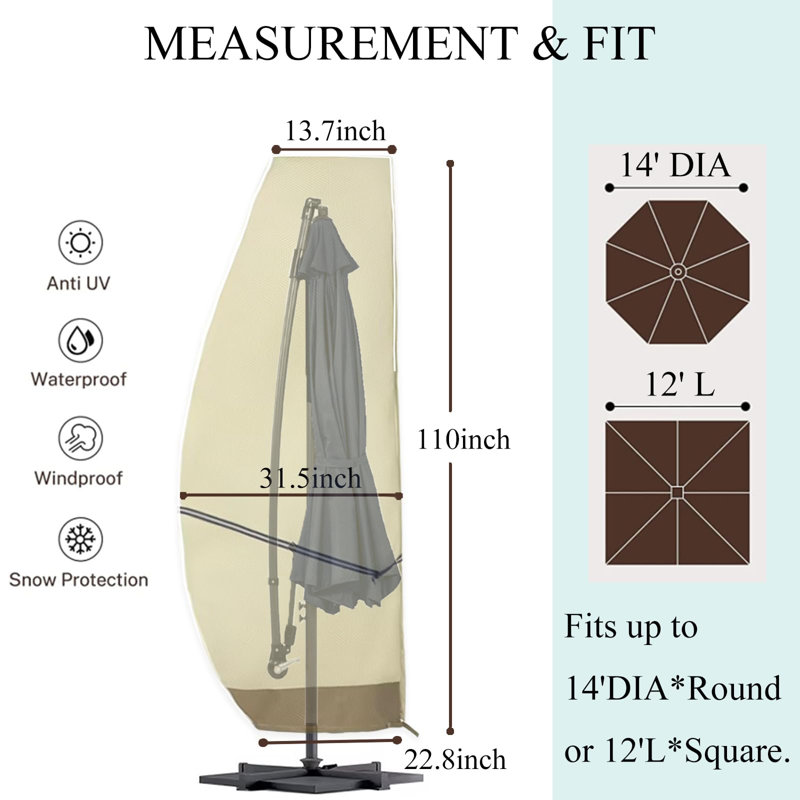 Patio Umbrella Cover Waterproof: 600D Heavy Duty Outdoor Umbrella Cover - Cantilever Offset Parasol Cover For 9-13 FT Umbrellas