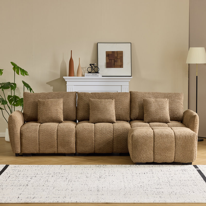 109'' Boucle 4-Piece American Style Tufted Comfy Sofa With Ottoman, Brown