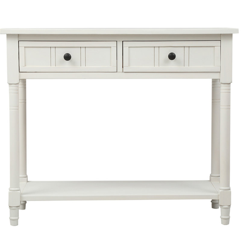 Daisy Series Console Table,Hallway table,Hoyer table with Two Drawers And Bottom Shelf Acacia Mangium, Ivory