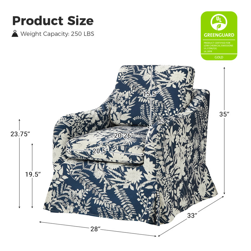 Fauteuil pivotant rembourré Asman Farmhouse, Mélange de polyester bleu marine