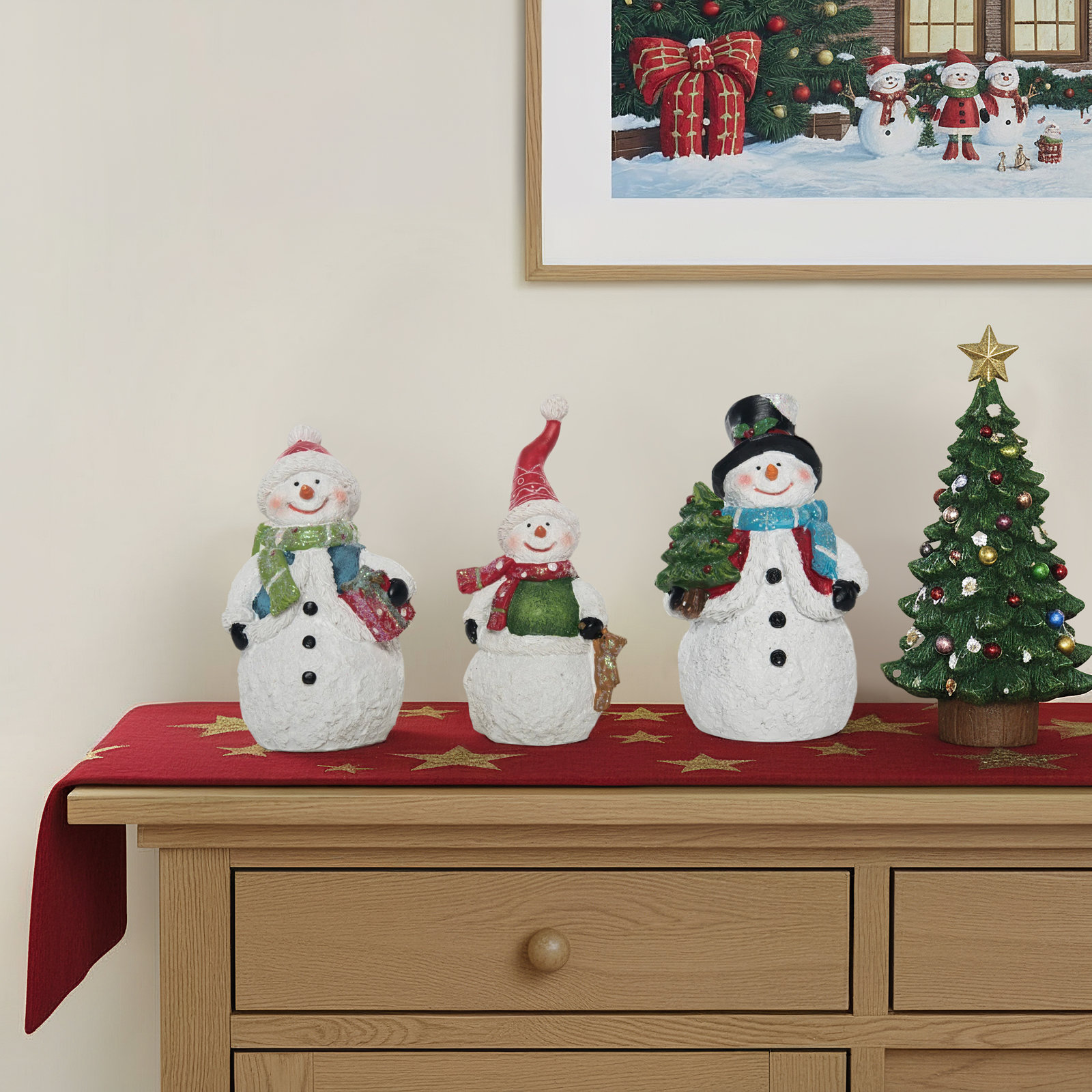 The Holiday Aisle® Resin 4.5 in. Multicolor Christmas Snowman with Glitter Detail Figurine Set of 3