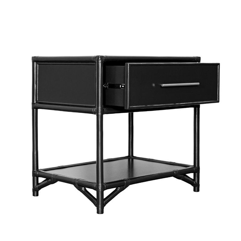 Olivia Collection 1 - Drawer Rattan Nightstand, Black