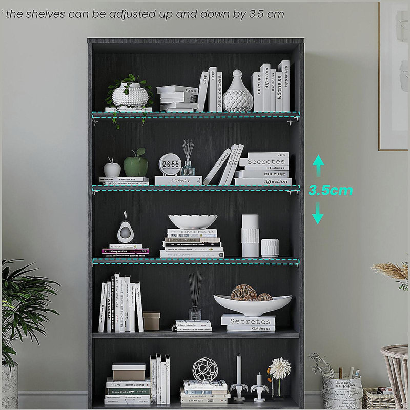 Bibliothèque 5 niveaux, Gris, (5 tablettes) H 59,8 po x l 33 po x P 11,6 po