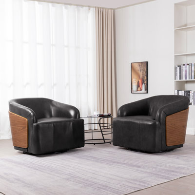 Fauteuil demi-tonneau pivotant en cuir véritable (ensemble de 2)