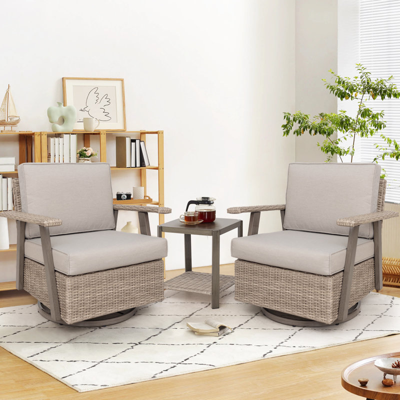 Arusha Antilles Howton 3-Piece 360-Degree Oversized Resin Wicker Outdoor Swivel Rocker Patio Chairs Set, Gray