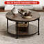 Table basse ronde à 2 niveaux de 34 pouces avec tablette de rangement, brun clair-1857324709