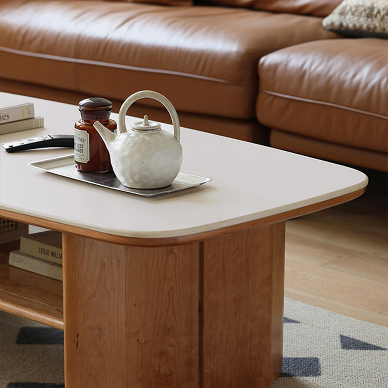 Table basse robuste et pratique, H 15,75 po x L 43,3 po x l 21,65 po, Ivoire ivoire, Bois original
