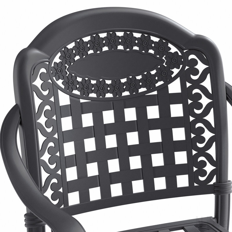 Chaise de patio en aluminium coulé 6 pièces avec cadre noir et coussins bleus, Bleu, 6