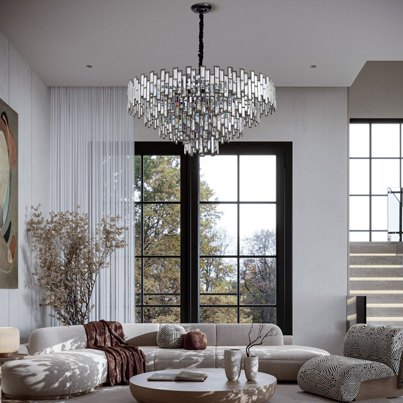 Maecee Crystal Chandelier Light Fixture, Luxury Round Chandeliers High Ceiling for Living Room, Bedroom, Dining Room, Kitchen Island, Entryway