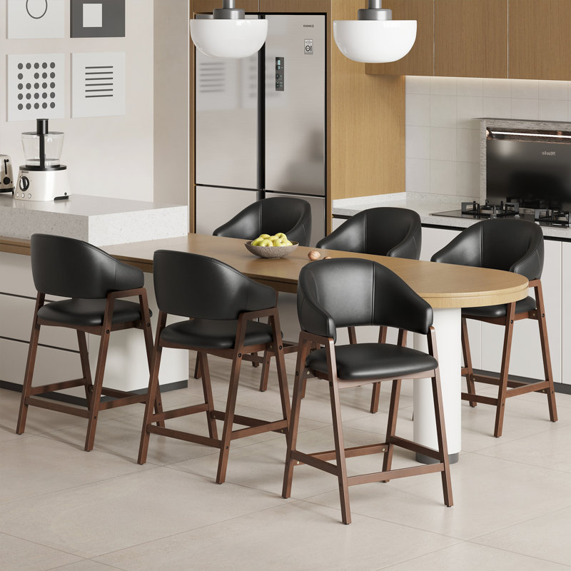 Tabouret de bar rembourré en bois massif, 6, Noir