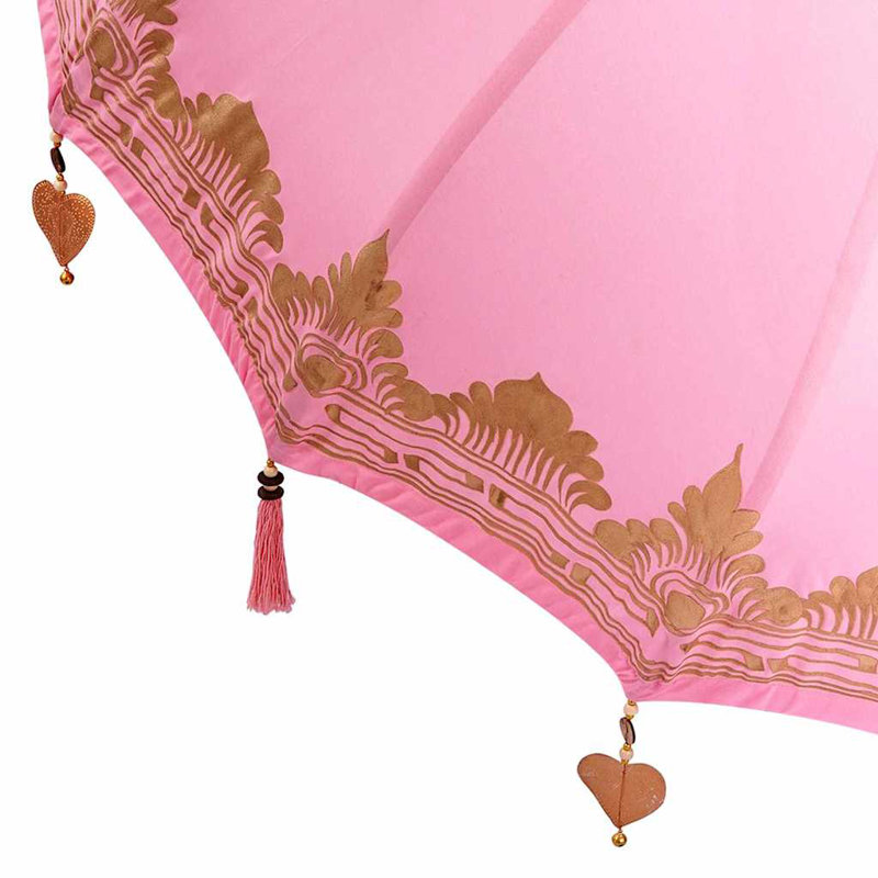 Balinese Parasol Cotton, Solid Wood, 260cm H x 185cm W x 185cm D, Pink