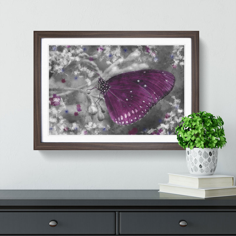Butterfly Upon A Flower Painting - Single Picture Frame Print on MDF, 45cm H x 33cm W x 2cm D, Walnut