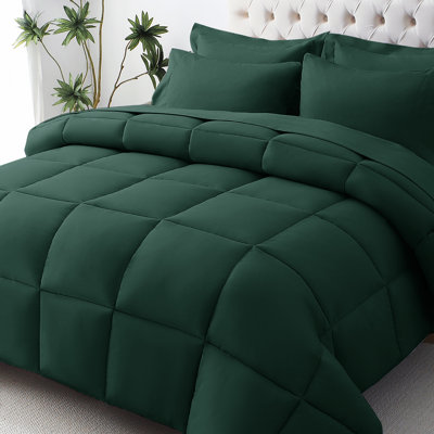 Jollyvogue Full Comforter Set, Soft Bed in a Bag Full Size 7 Pieces, Oeko-Tex Certified Bedding Set with Down Alternative Comforter, Sheets, Pillowcases & Shams, Emerald Green