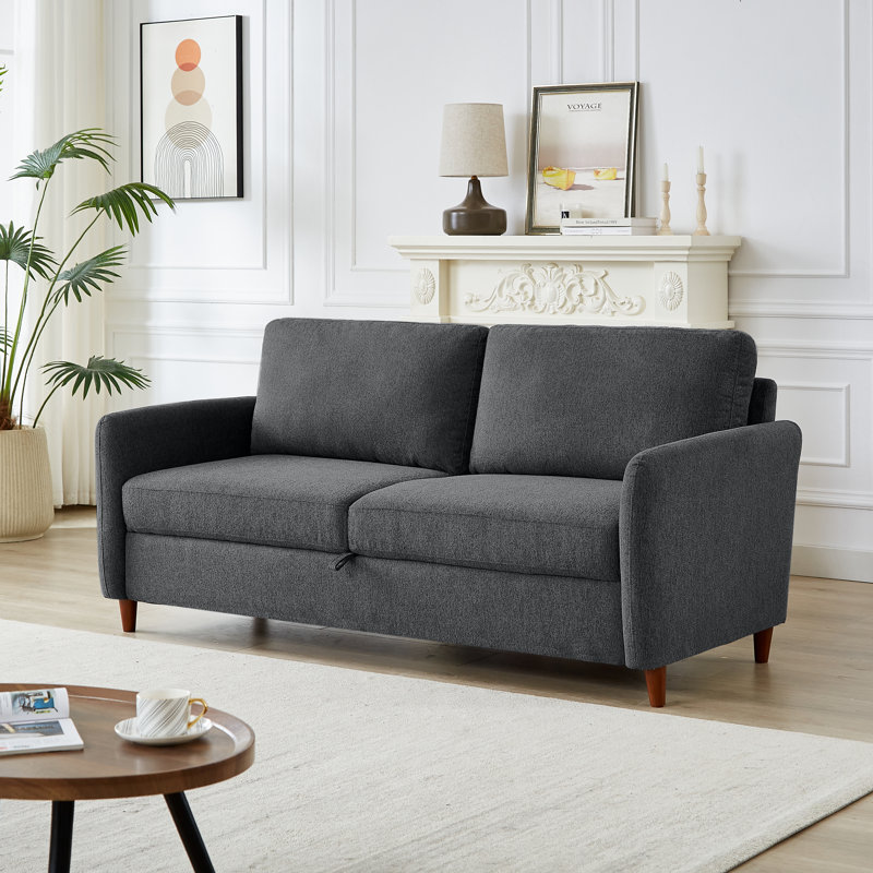 Linen Flared Arm Loveseat with Storage, Dark Gray, 34.7" H x 72.5" W x 31.2" D