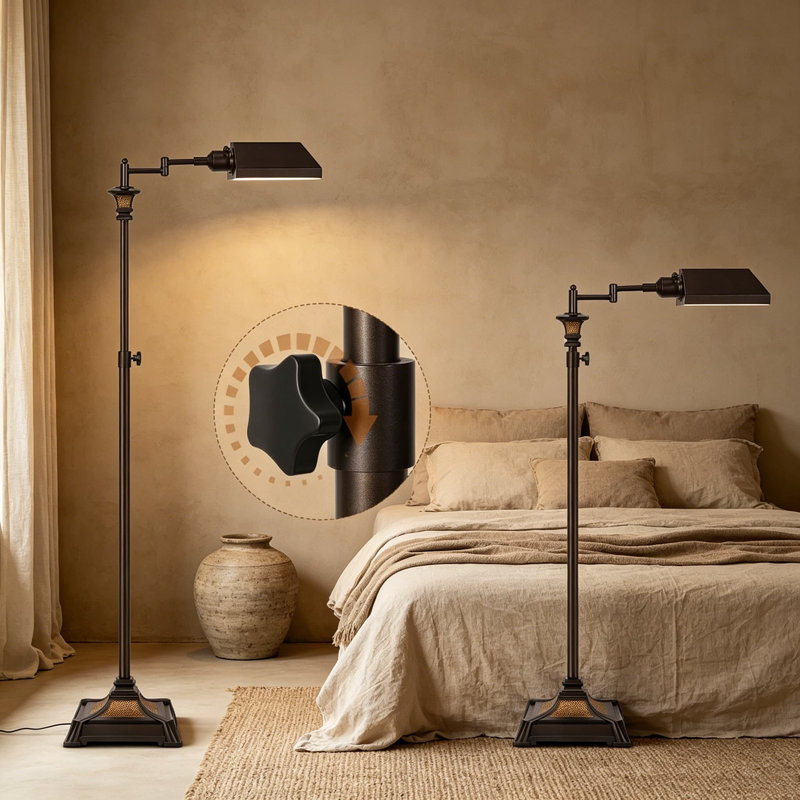 Lampe sur pied à hauteur réglable avec télécommande, 350? Bras pivotant et abat-jour pivotant, gradation continue à DEL avec 3 températures de couleur pour le salon, la chambre à coucher ou le bureau à domicile
