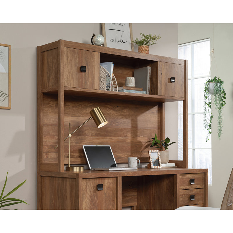 60" Sindoori Mango MDF Desktop Hutch with Sliding Doors