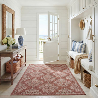 Loire Garden Damask Area Rug In Rust / Grey