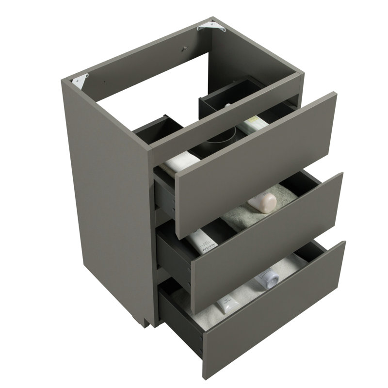 Alice-24F-102,Floor cabinet WITHOUT basin, Grey colour, With three drawers, Pre-assembled