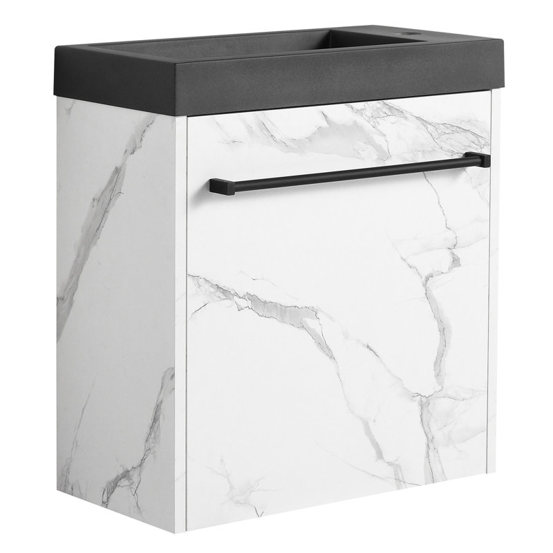 Meuble-lavabo moderne avec lavabo en résine et porte à fermeture silencieuse - Armoire fonctionnelle élégante
