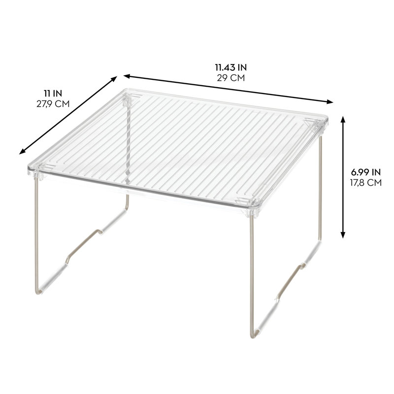 iDesign Plastic Stackable Cabinet Shelf Riser for Bathroom Storage– Clear/Satin