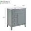 Meuble-lavabo en bois massif avec lavabo sous-comptoir en céramique - Glissières de tiroir à fermeture en douceur 12 po, bac rabattable + tiroir simple + tiroir de rangement, tablette réglable, capacité de charge de 70 kg, gris