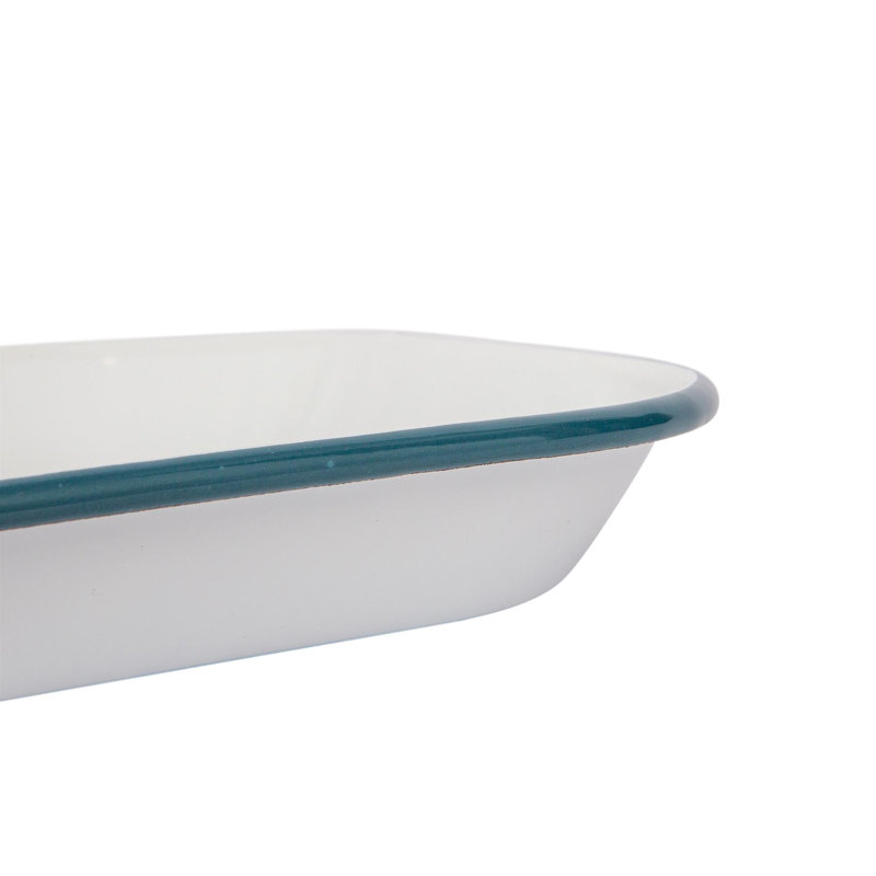 Argon Tableware - White Square Enamel Baking Tray - 24.5cm x 24.5cm, Green
