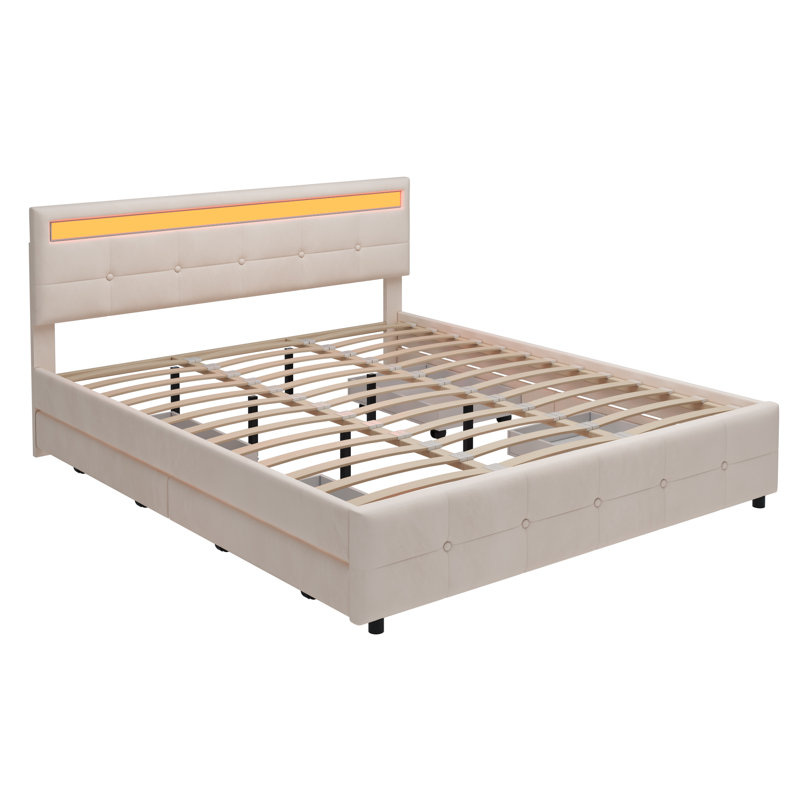 Clen Upholstered Storage Bed, Beige