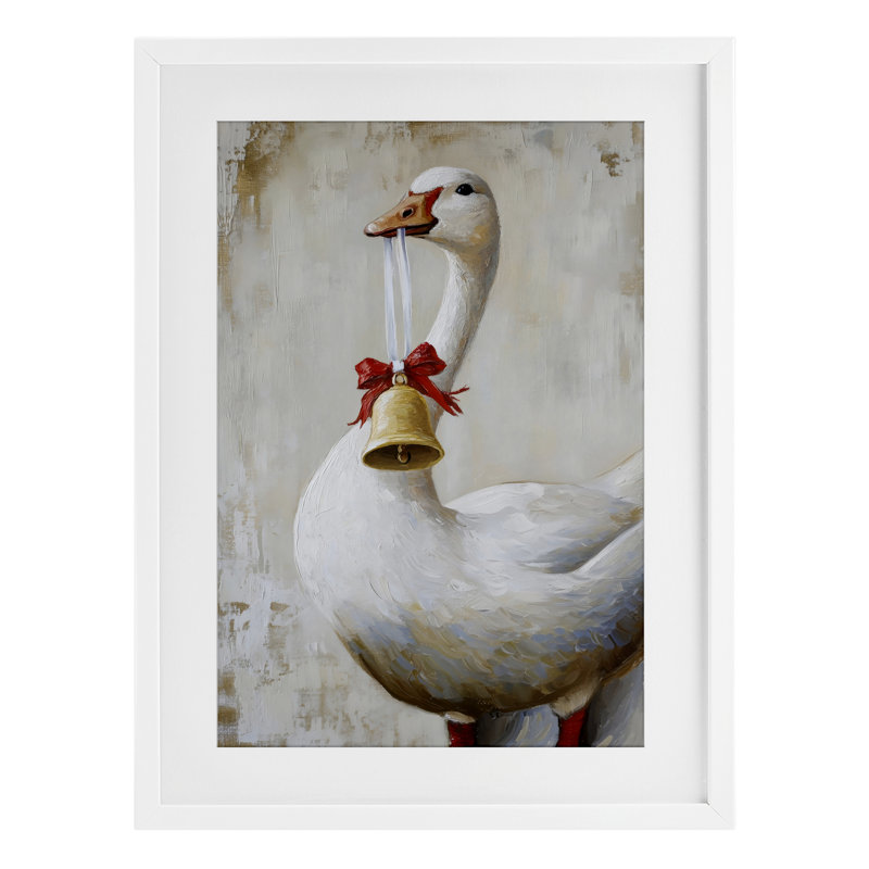 «Festive Jingle Goose», impression sous verre encadrée, design par Petal Prints Design, H 23 po x l 17 po, Cadre blanc côtier