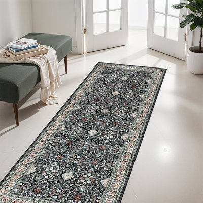 Non Slip for Hallways,Washable Hallway Rug,Long Ultra Soft Kitchen Rug,Non Shedding Accent Farmhouse Rugs (Black)