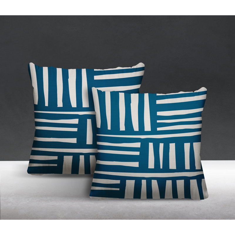  Coussin décoratif intérieur / extérieur abstrait carré, L 15 po x H 15 po, Turquoise