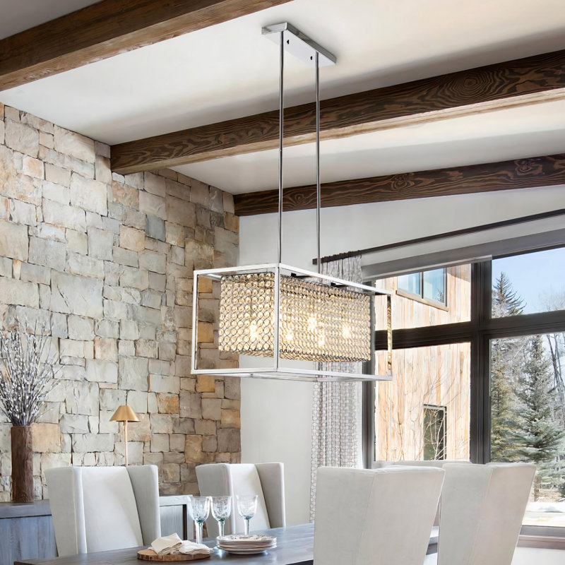 Luminaire suspendu rectangulaire à 6 lumières avec détails en cristal Medinger