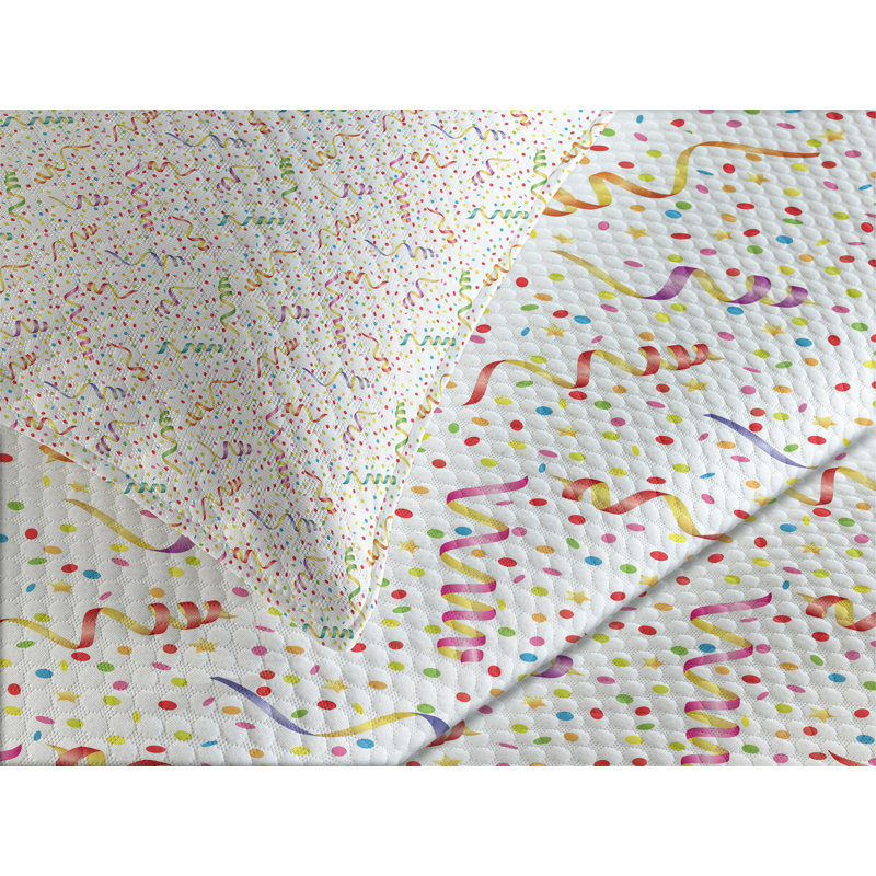 Ambesonne Birthday Bedspread Set Fun Occasion Multicolor, King Bedspread + 2 Standard Shams
