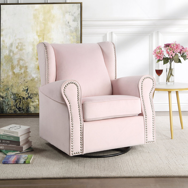 Fauteuil coulissant pivotant rembourré en tissu confortable avec siège amovible et coussin de dossier serré, rose