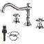 Robinet de salle de bain 8 "en nickel brossé à large entraxe 3 trous 2 poignées en croix avec bonde-119478035