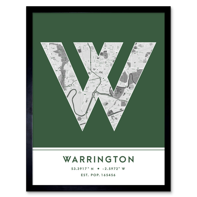 Warrington City Map Warrington Green - Single Picture Frame Typography