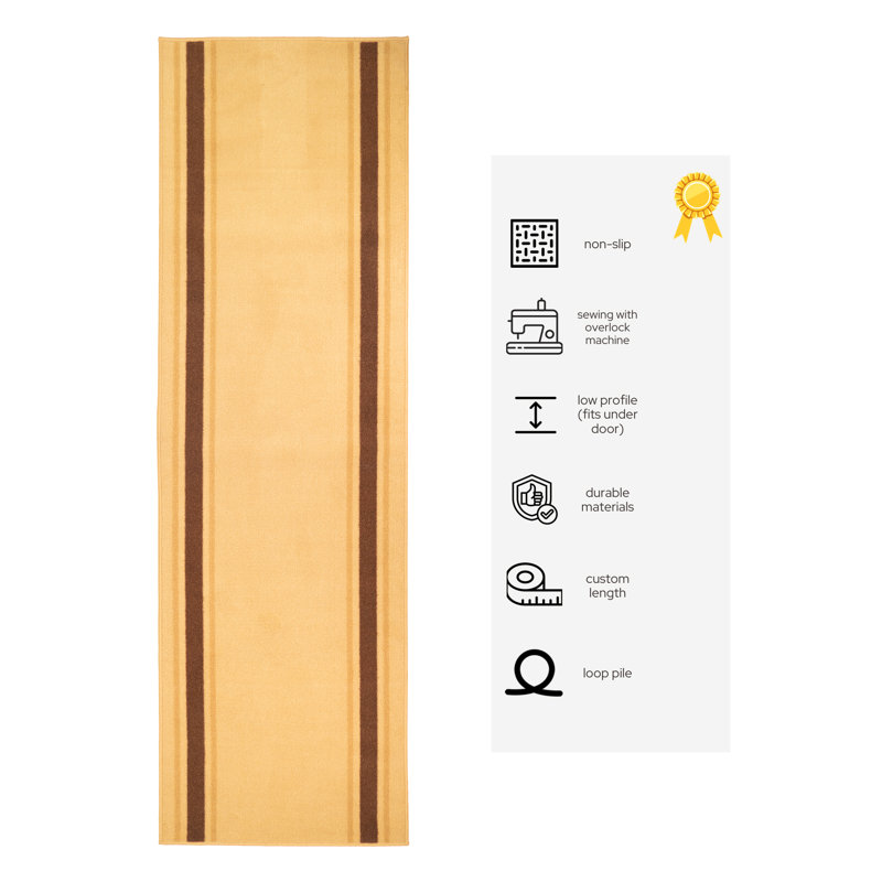 Tapis de couloir beige à poils longs à rayures personnalisées, Tapis de couloir 2 pi 8 po x 7 pi