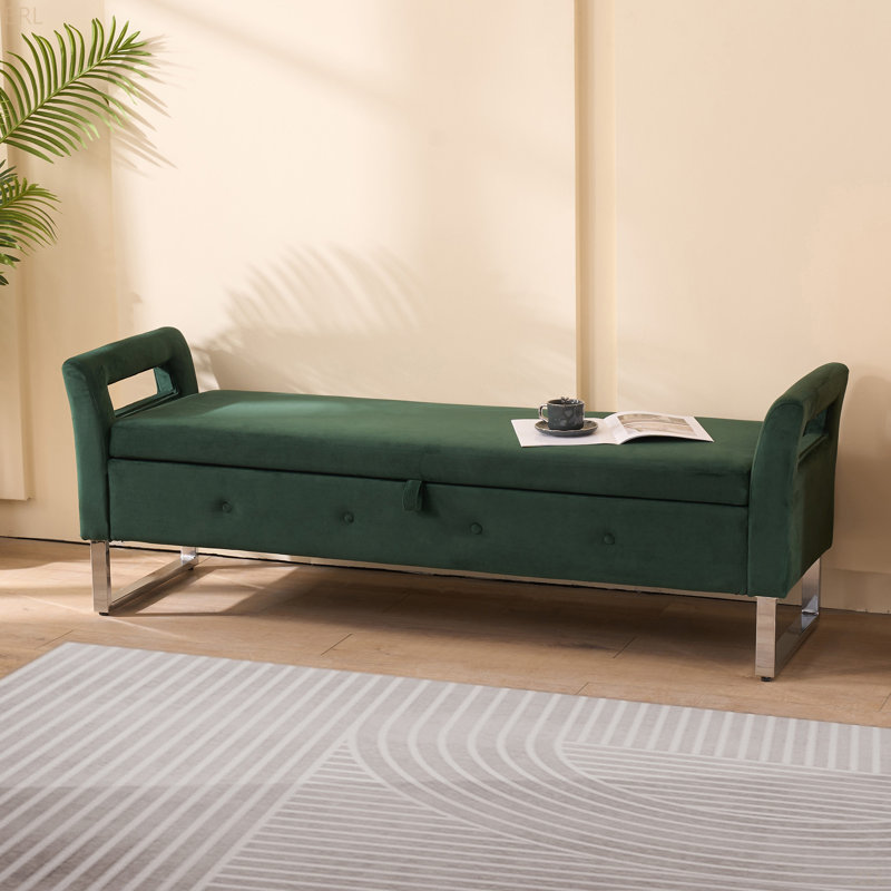 67.89" W Tufted Upholstered Storage Bench, Green