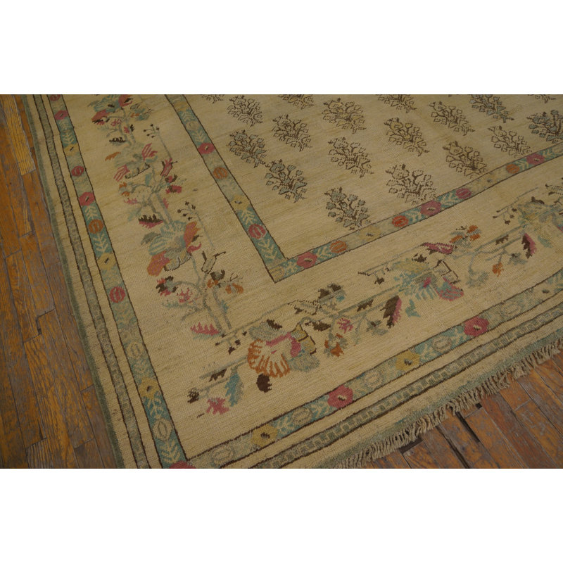 Decorative Light Squarish Room Size Antique Tribal Turkish Oushak Carpet