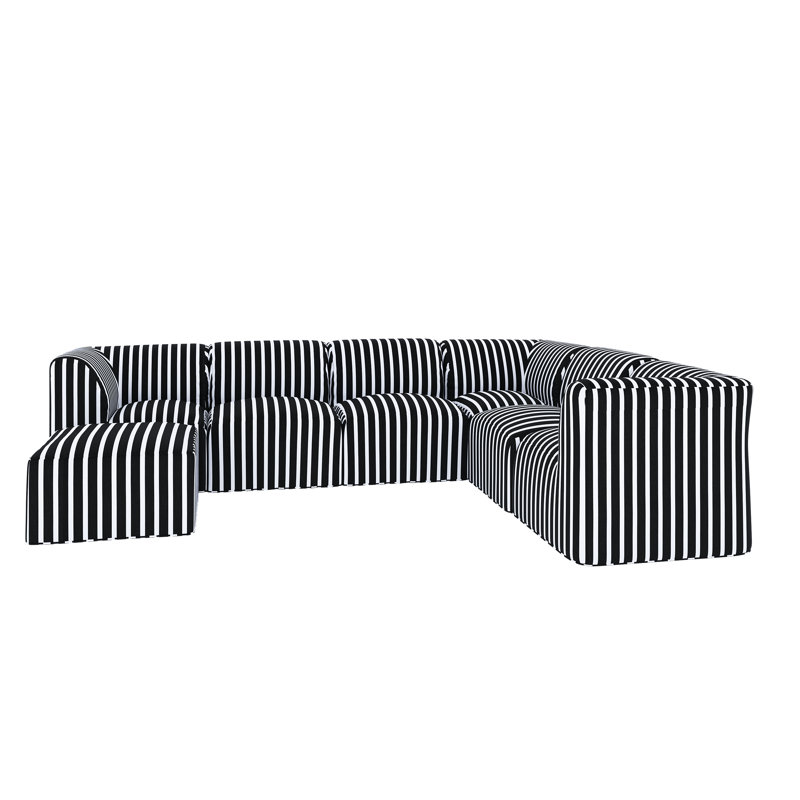 Canapé modulaire d'extérieur Eliana de 124 po avec coussins Sunbrella®, Shore classique rayé noir Sunbrella®