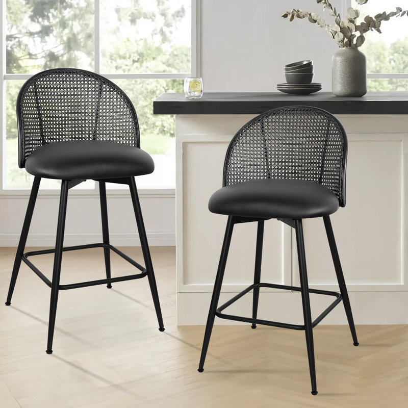 Arvon Swivel Upholstered Counter & Bar Stool, Black, Counter Stool (26” Seat Height), Black