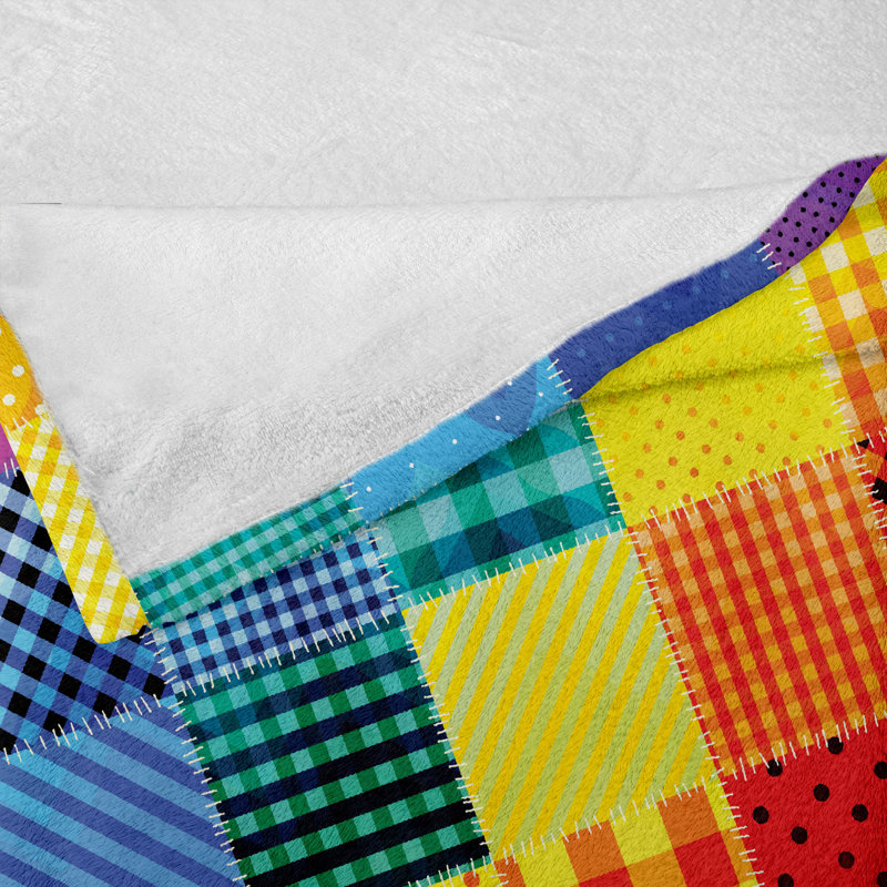 Ambesonne Retro Fleece Throw Blanket Rainbow Retro Patchwork Multicolor, 50" W x 60" L
