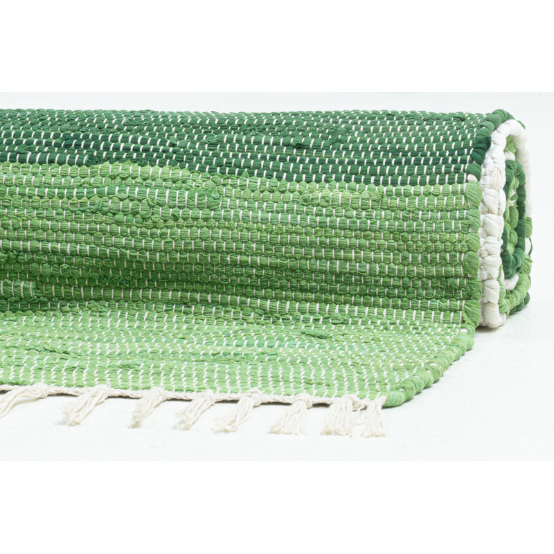 Hand Woven Cotton Green/White Indoor Rug, Rectangle 160 x 230cm