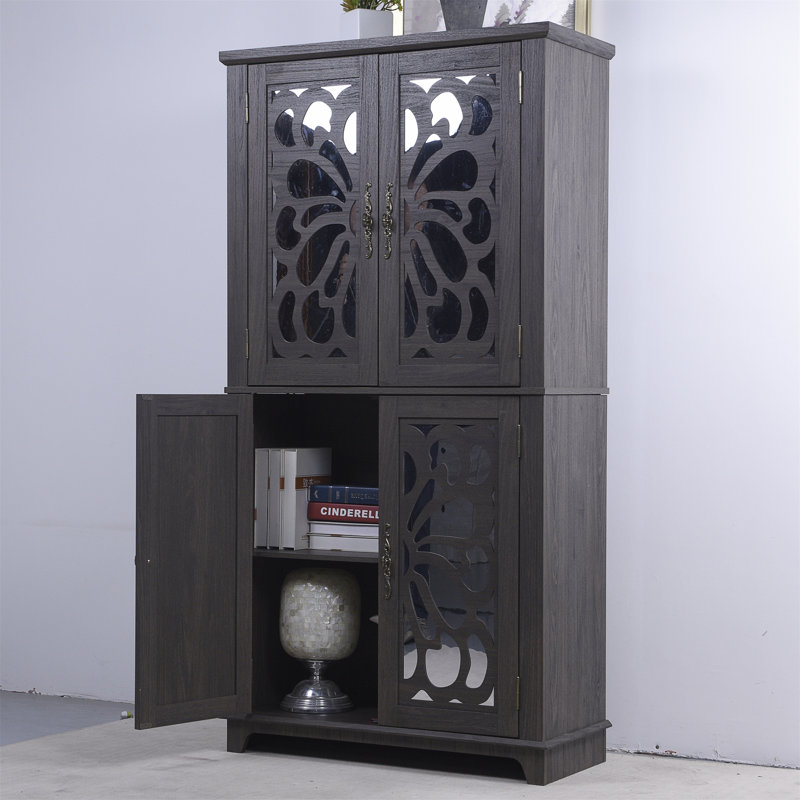 Buffet avec 4 portes en miroir, Marron foncé