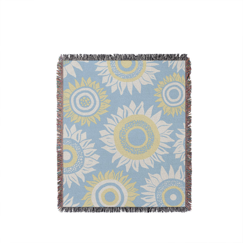 Jeté en coton Frannie Sunflowers, Ciel, 60 x 60