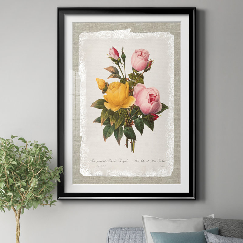 «Botanical Bouquet Roses», reproduction d'art graphique sur papier encadré, Noir, H 30,5 po x l 42,5 po x P 1,5 po