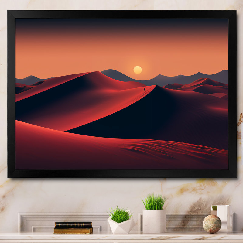 Orange, désert du Sahara, dunes de sable II - art mural désert, Cadre d'angle fermé noir, H 24 po x l 32 po x P 1 po