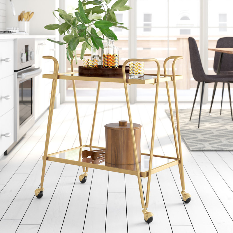 Sarish Metal Bar Cart, Rustic Gold