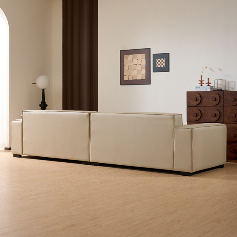 Canapé modulaire en cuir véritable blanc crème, Crémeux, 4, H 28,35 po x l 110,24 po x P 37,4 po
