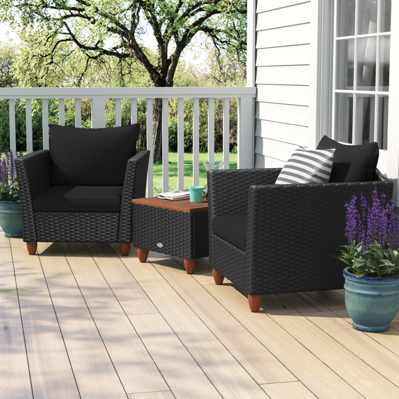 Akaia Acacia 2 - Person Patio Conversation Set with Cushions, Black
