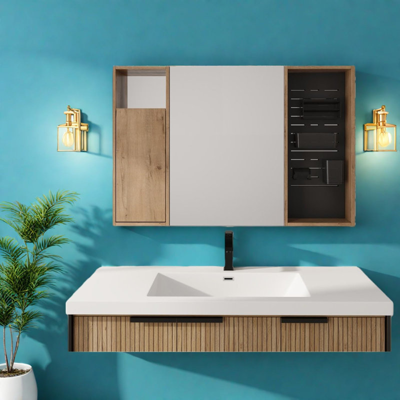 Armoire à pharmacie avec miroir de salle de bain moderne en contreplaqué avec rangement 41,7 po